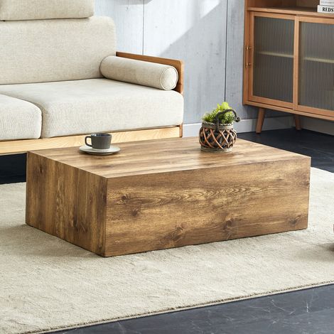 Mesa de Centro Rectangular Estilo Lujo Moderno, Superficie en Madera, 90×50×30 cm, MDF, Color Madera (1/5)