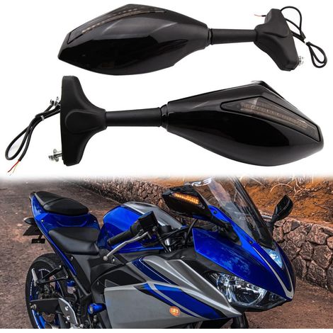 Motorrad Rückspiegel mit LED Blinker für Sportbikes, Schwarz Glänzend, Rauchglas (1/5)
