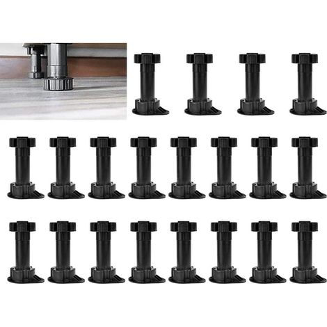 Juego de 20 patas ajustables para muebles, 100-120 mm, color negro, de plástico. Ideales para mesas, armarios, cocinas y sofás. (1/5)