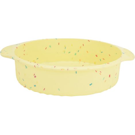 Moule à gâteau rond antiadhésif réutilisable avec poignées, ustensile de cuisine (jaune avec particules colorées) (1/5)