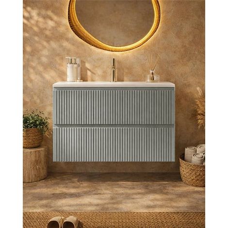 Mobile bagno cannettato 80X46 Pisa grigio chiaro lavabo resina lucida (1/5)