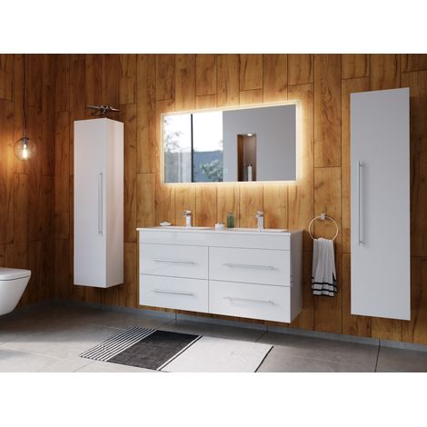 Badmöbelset Helios 4-teilig LED Spiegel 2x Hochschrank weisshochglanz