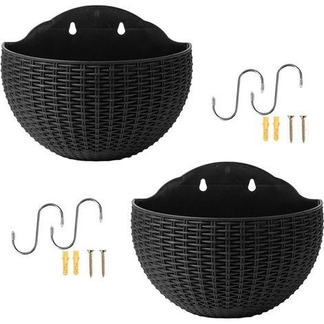 Macetero de pared para plantas de exterior,2 macetas colgantes de imitación de ratán,soporte para plantas colgante (1/5)