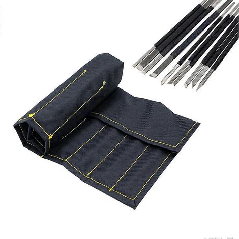 Ensemble de 10 outils de gravure en acier à haute teneur en carbone pour la sculpture sur pierre, avec lignes noires (1/4)