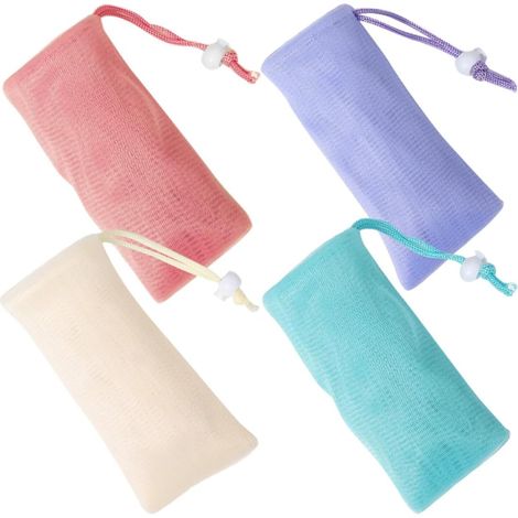 PE Mesh Soap Bags 4 Pieces Multicolor Purple Green Pink