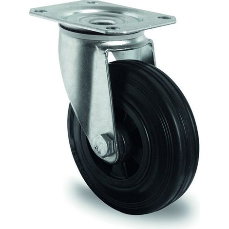 Roue industrielle 80mm caoutchouc noir avec plaque pivotante 70kg (1/2)