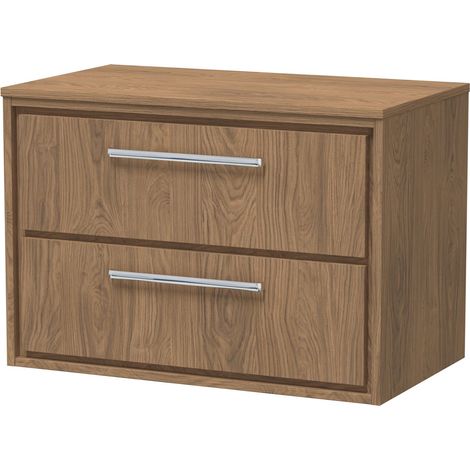 Longnor 2 Drawer Wall Hung Vanity Unit with Worktop, Antique Oak, 800mm