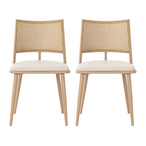 2 chaises de salle à manger, assise en PU, dossier en rotin, salon, chaise de chambre à coucher, beige (1/5)