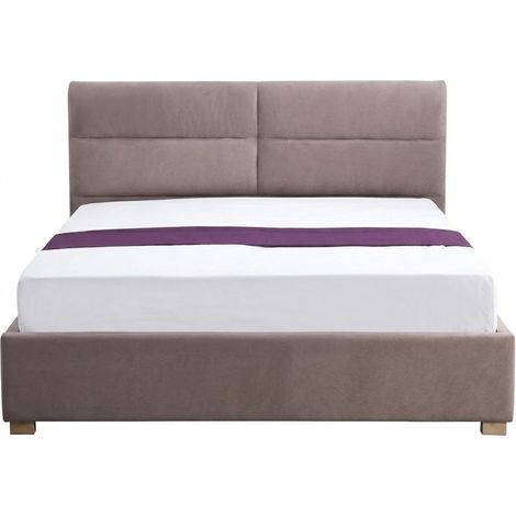 Lit tissu beige 160x200cm tête de lit matelassée Marie (1/3)