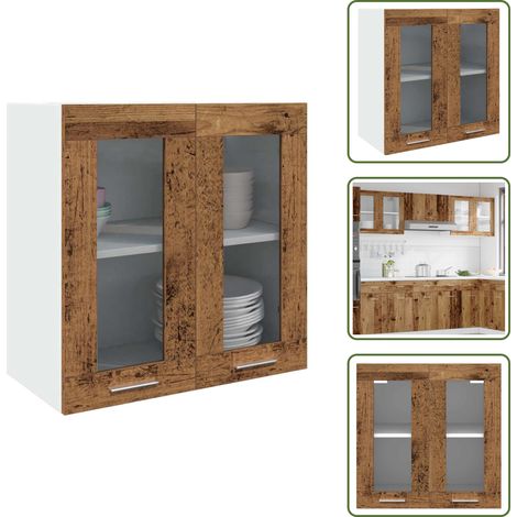 Armadio da cucina in truciolato - vidaXL Pensile da Cucina “Lyon” con Anta in Vetro Legno Antico - Armadio da cucina con ante in vetro legno