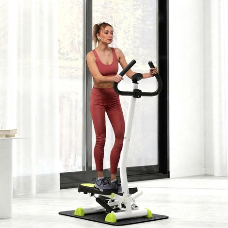 HOMCOM Stepper avec guidon stepper fitness appartement écran LCD résistance réglable exercise hanches jambes lombes pour maison acier blanc. vert. noir (1/5)