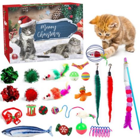 Interaktiver Katzen-Adventskalender mit Spielzeugset  Glöckchenball in Form einer Fischmaus, Geschenk für Katzenliebhaber