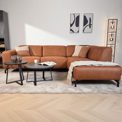 Ecksofa cognacfarbenes robustes Öko-Leder Barin – rechts