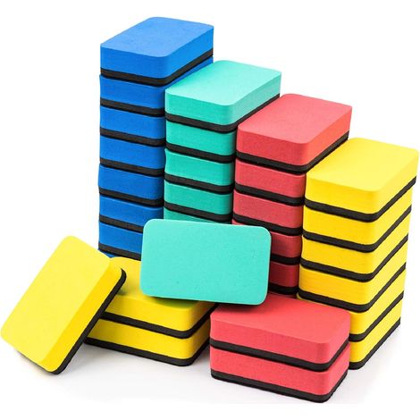 Lot de 36 effaceurs magnétiques pour tableau blanc, 4 couleurs (rouge, jaune, bleu, vert), pour salle de classe, maison et bureau. (1/5)