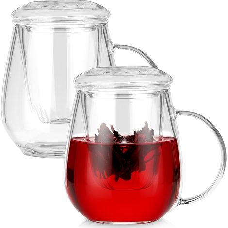 Glasbecher mit Siebeinsatz und Deckel, 530 ml, 2 Stück. (1/5)