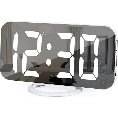 Sveglia digitale, sveglia da comodino, specchio LED da 7", con 2 porte di ricarica USB, modalità snooze, regolazione automatica della luminosità, orologio da scrivania facile da impostare per la casa