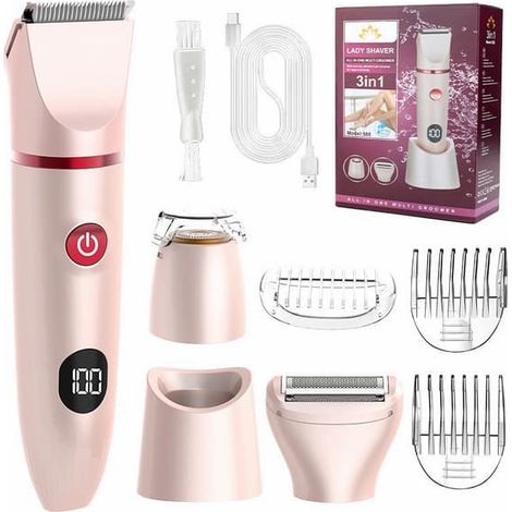 Tondeuse électrique unisexe 3 en 1 pour le corps et le visage : étanche IPX6, utilisable sur peau sèche ou humide, épilation indolore pour les zones sensibles, le maillot et les jambes, USB R Rose (1/5)