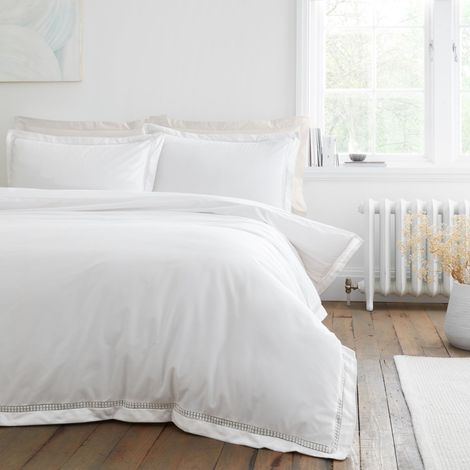 Parure de lit Double en Coton 200 Fils avec Housse de Couette et taies d'oreiller Blanc (1/5)