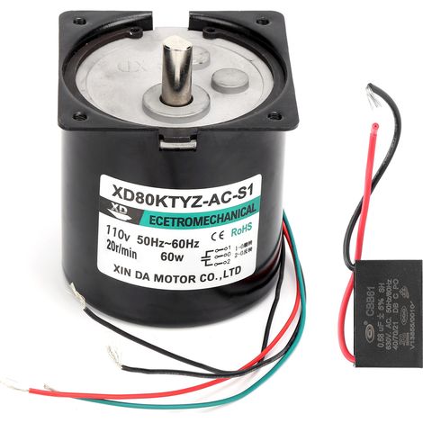Moteur synchrone AC 60W XD80KTYZ à arbre excentrique, aimant permanent, faible vitesse 20 tr/min, fort couple, 110V AC. (1/5)