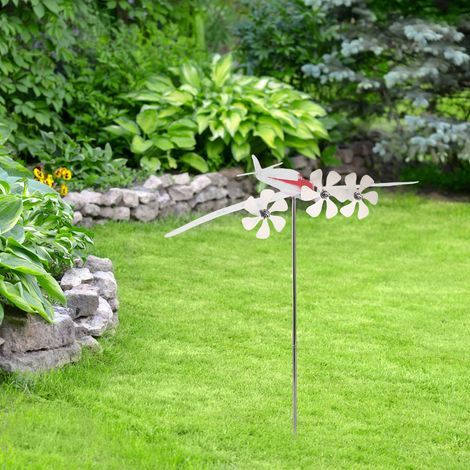 【Molino de viento decorativo】 JIRAFA – Escultura de hierro forjado para jardín, patio, balcón, 29 cm – Juego completo con 3 aspas y ruedas (1/5)