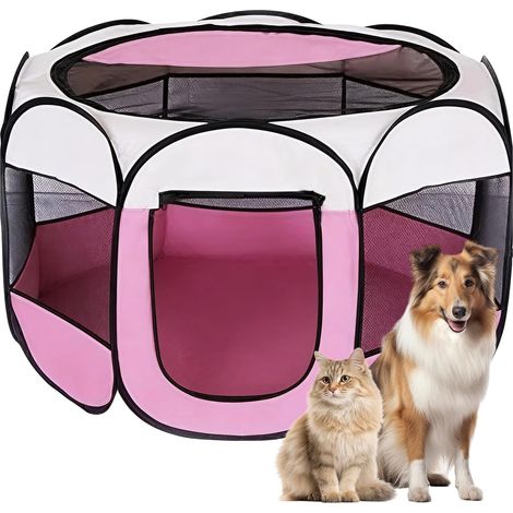 Parc pour Chien, Portable Parc pour Chiens et Chats, Tente Respirante pour l'intérieur et l'extérieur, pour Chats, Chiens, Lapins, Idéal pour Voyage et Camping, 74 x 74 x 43 cm (Rose) (1/5)