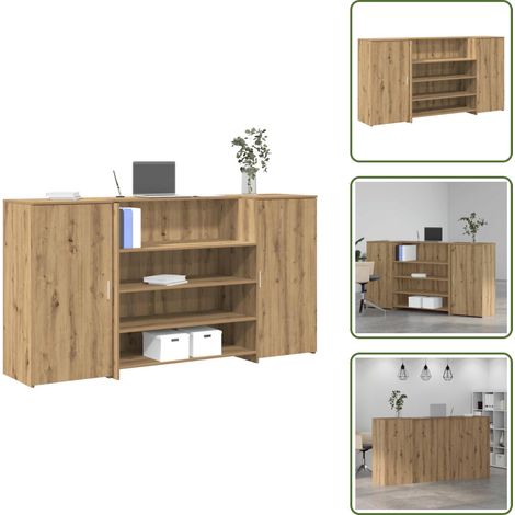 Comptoir de caisse - vidaXL Bureau réception chêne artisanal 200x50x103,5cm bois ingénierie - Armoire de rangement (1/5)