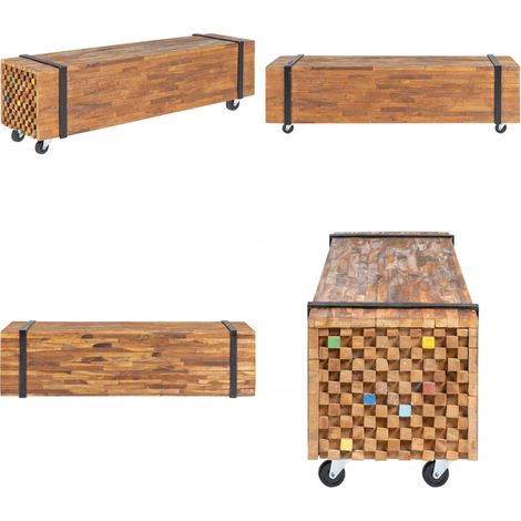 TV-Schrank 110x30x32,5 cm Massivholz Teak - Fernsehschränkchen - Holzmöbel - Industrielles Design - Teakholzmöbel - Wohnzimmerschrank - Home & Living (1/5)