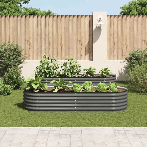 Jardinière, Pot de Fleurs d'extérieur, Lit surélevé de jardin 240x80x44 cm Acier galvanisé Gris OIB6745E (1/5)