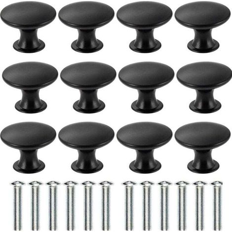 Set mit 12 antiken Schubladenknöpfen aus Messing, 30 mm Durchmesser, Küchenmöbelgriff, Schranktürgriff (schwarz)