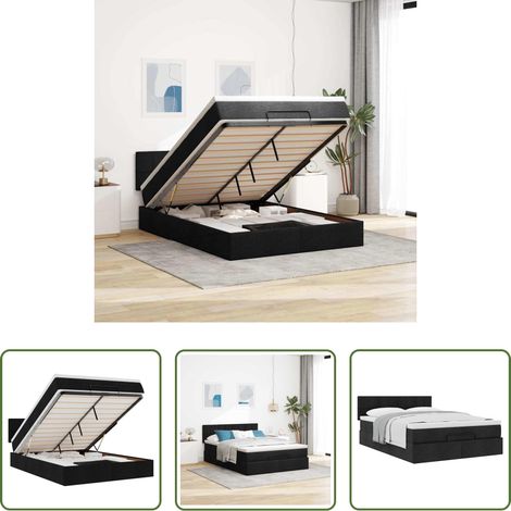 vidaXL Taschenfederkern - Ottoman-Bett mit Matratze Schwarz 140x200 cm Stoff (1/5)