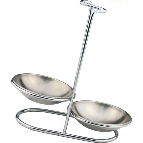 Repose-cuillère en acier inoxydable, porte-louche vertical à long manche pour un gain de place, repose-louche argenté (double) (1/5)