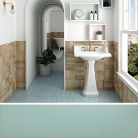 Carrelage sol / mur pose baton rompu chevron uni vert menthe mate STROMBOLI BAHIA BLUE (vendu par boite de 0.65m2) (1/3)