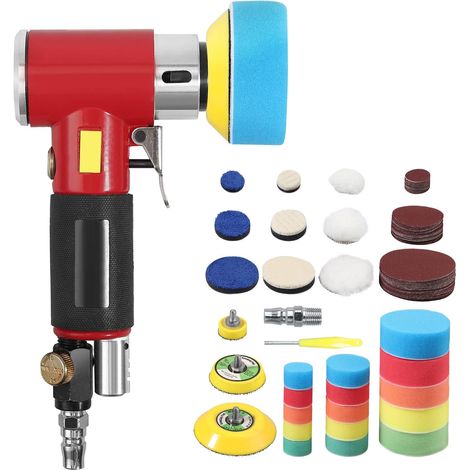 Mini Polisseuse Excentrique à Air Pneumatique de Voiture + 88 Tampons de Polissage, Unité de polissage 1"/2"/3" - Lustreuse Machine À Polir (1/4 6,3 Bar) Ponceuse pour Cirage Carrosserie (1/5)