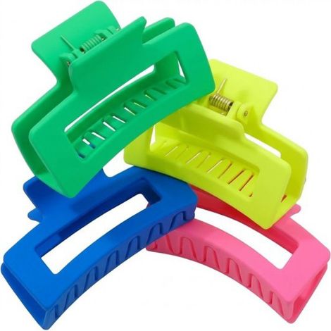 Set mit 4 matten Haarspangen – mehrfarbig – für Damen – Haarspangen aus Kunststoff – große, offene, rechteckige Form – fester Halt – Haaraccessoires (1/5)