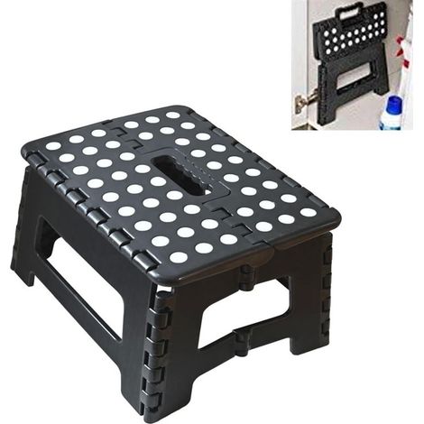 Taburete plegable para el hogar, silla plegable portátil de plástico, carga máxima de 150 kg, ideal para oficina, cocina, baño, dormitorio y jardín (negro) (1/5)