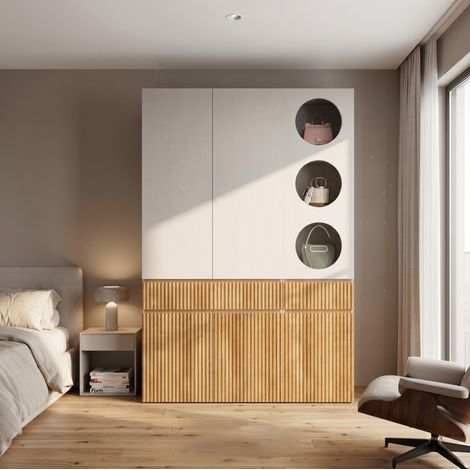 Letto matrimoniale 180x200 cm in velluto beige con contenitore, LED e vani - CHICFURN (1/5)