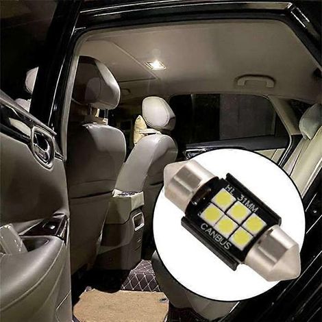 Ampoules LED 400 lumens pour éclairage intérieur de voiture (plafonnier, carte, portières, éclairage de courtoisie), 31 mm, culot navette, référence DE3175 6428, blanc - FFY (1/4)