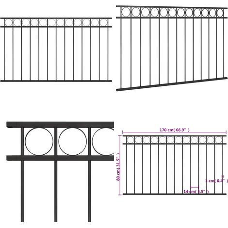 Panneau de clôture Acier 1,7x0,8 m Noir - Panneaux De Cloture - Clôture Jardin - Clôture Extérieur - Clôture Acier - Clôture Noire - Home & Living