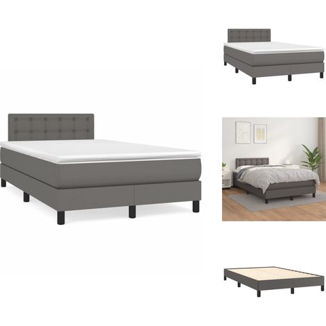 Sommier à lattes de lit avec matelas gris 120x190 cm similicuir - Lit Tapissier - Lit Double - Literie - Chambre À Coucher - Meubles De Chambre (1/5)