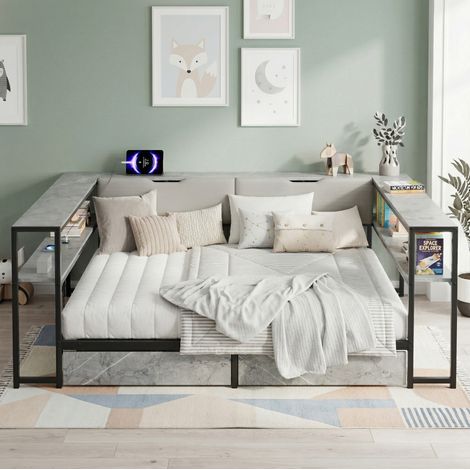 cama cama dormitorio con almacenaje tapizada gris OKMYHOME (1/4)
