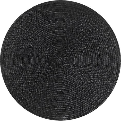 MINKUROW Set di 4 tappetini da tavolo rotondi intrecciati in PP lavabili e resistenti al calore 38 cm (Nero) (1/5)