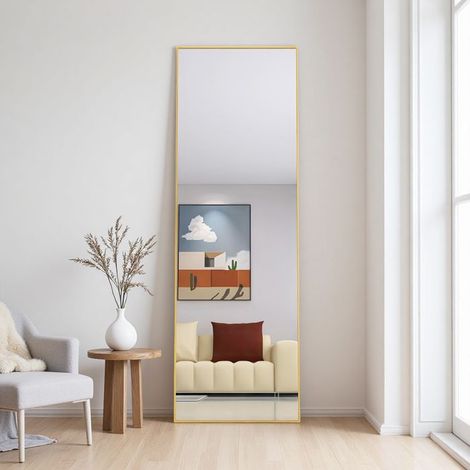 Rechteckiger Standspiegel 162 x 53 cm mit goldenem Aluminiumrahmen, hochauflösendes Glas
