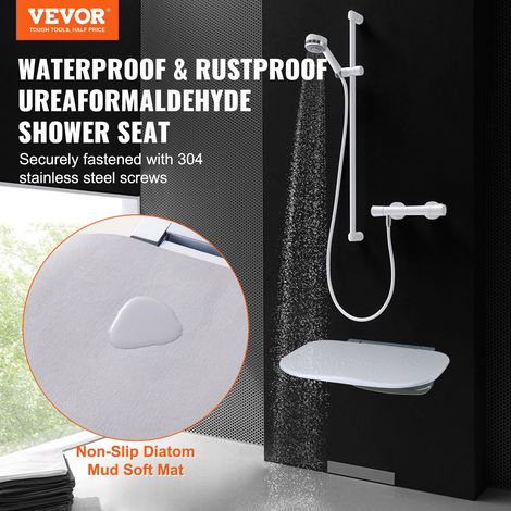 Siège de Douche Rabattable à l'Urée-formaldéhyde, 34,5 x 32,5 cm Déplié, Tabouret de Douche à Fixation Murale, Capacité de Charge 2… (1/5)
