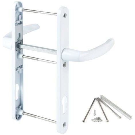 Poignée de porte 92 mm - Blanc - Accessoires de montage inclus - Aluminium - Longueur totale : 250 mm - Pour portes d'entrée, intérieures et de terrasse (1/4)