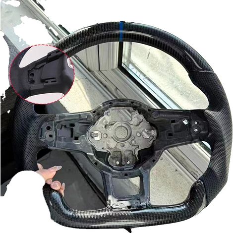 Funda para volante de fibra de carbono, fácil instalación, con orificios pretaladrados. (1/2)