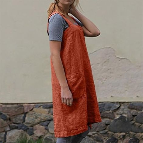 Abito grembiule da donna in cotone e lino con schiena incrociata, adatto per cucinare, fare giardinaggio e altre attività - nero, taglia L (1/5)