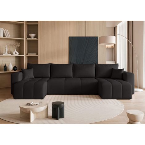 Wohnlandschaft mit Schlaffunktion Sofa LEROS in Stoff Manila Schwarz