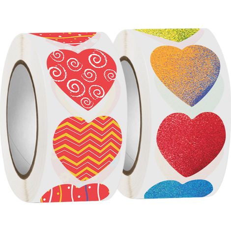 Rollo de 1000 pegatinas con forma de corazón (1 pulgada), etiquetas con forma de corazón, pegatinas para el Día de San Valentín y decoraciones de bodas.
