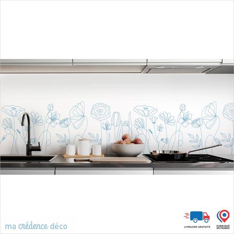 Crédence : Fleurs et dessin 2 - Couleur Bleu signal - Alu composite - 120 - 60 (1/3)