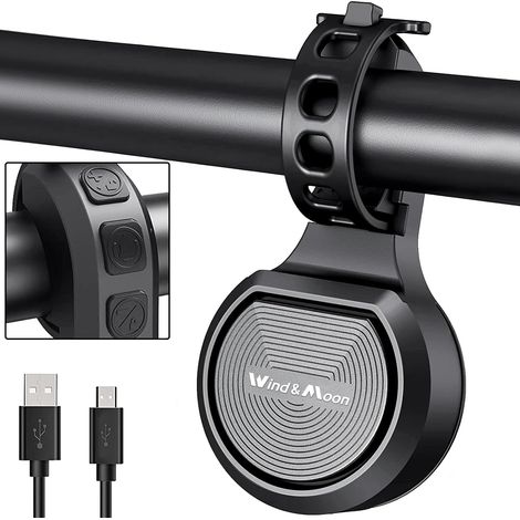 Sonnette de vélo avec alarme antivol, réglage du volume de 80 à 130 dB, rechargeable par USB, étanche, pour guidons de 22 à 32 mm, pour scooters/vélos (Type A, monophonique) (1/5)
